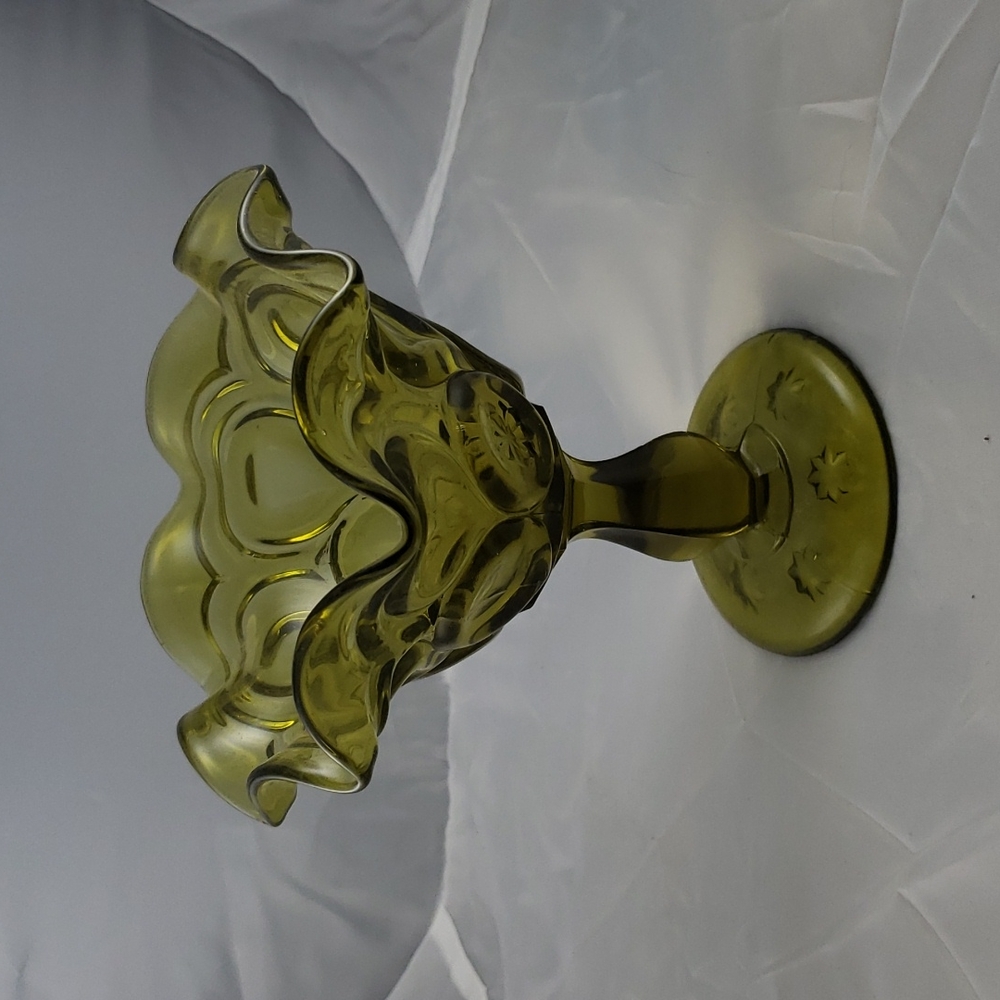 Vintage L.E. Smith Green Ruffled Edge Compote/Candy Dish